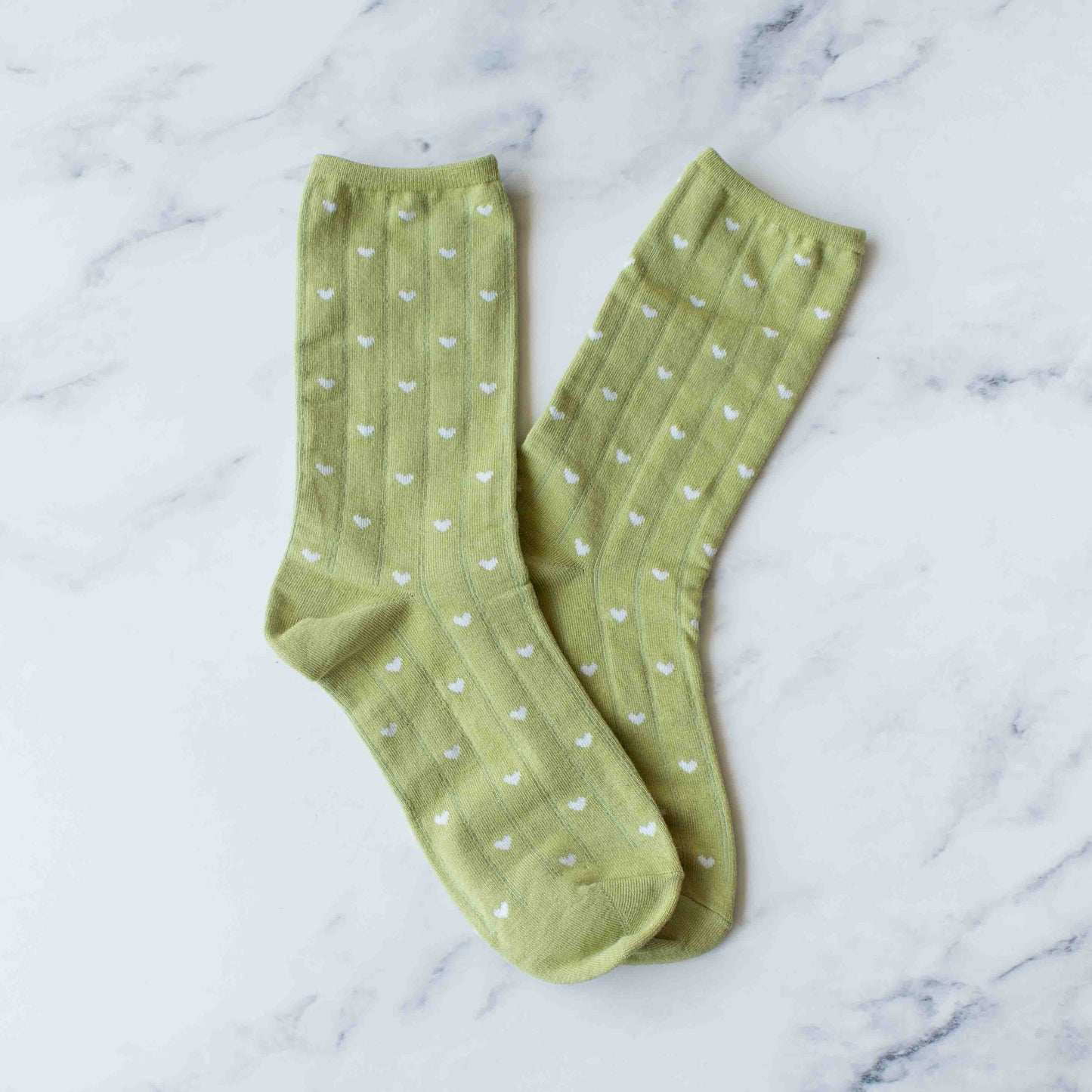Women's Heart Crew Socks: Set of Two - Sage/Navy