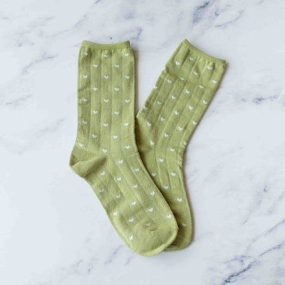 Women's Heart Crew Socks: Set of Two - Sage/Navy
