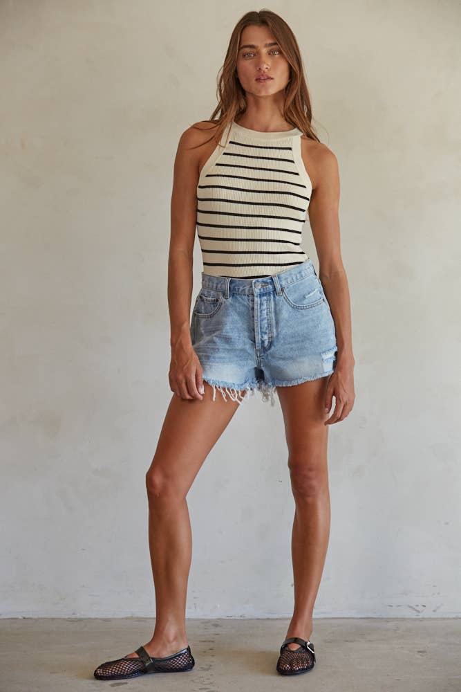 Denim Distressed Detail Shorts