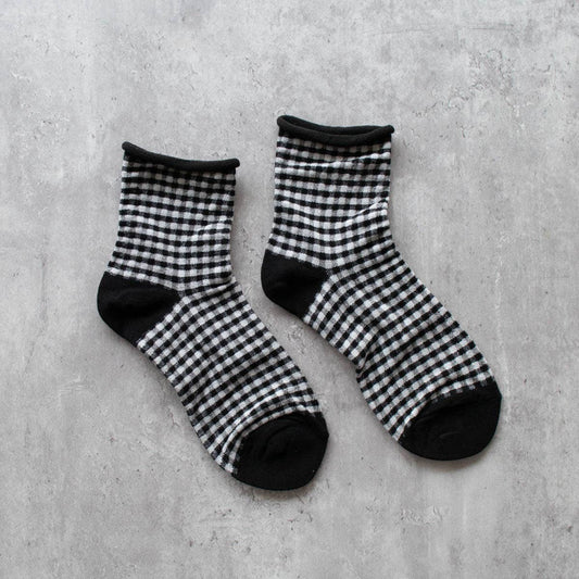 Picnic Mid Crew Socks: Set of Two: Black & Mauve