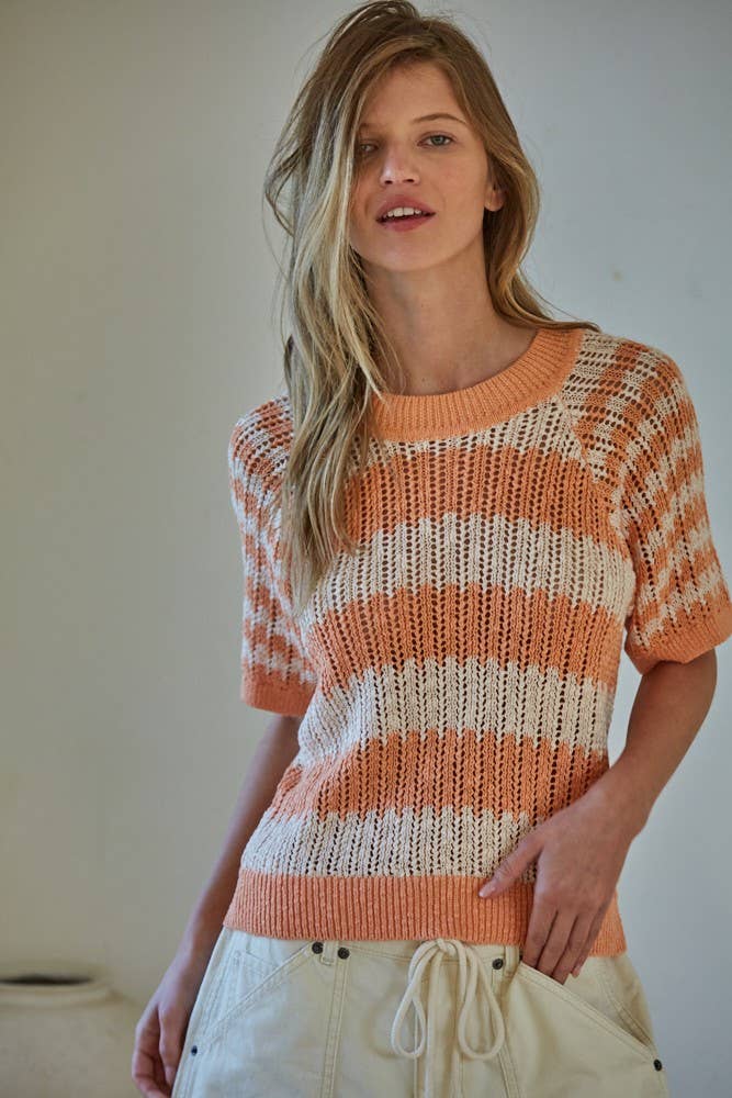 Summer By the Sea Coral Striped Sweater