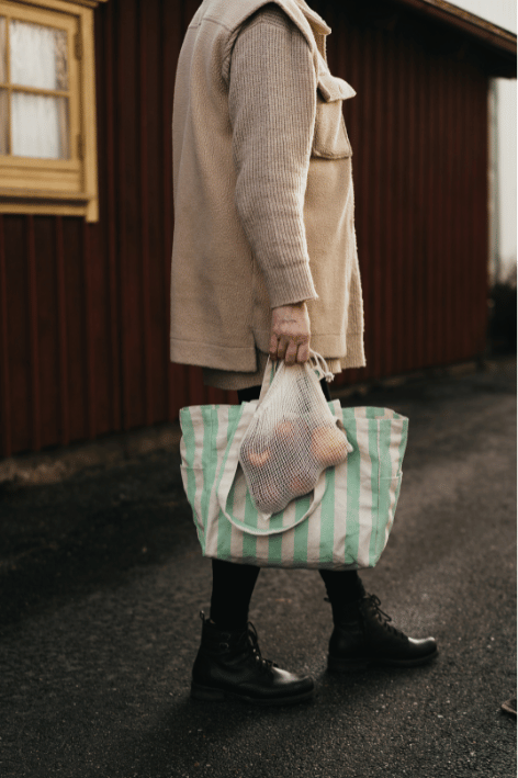 Organic Low Tote Bag - Striped Mint