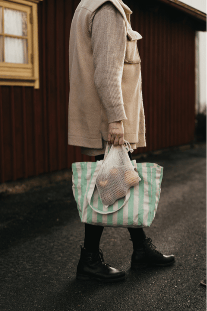 Organic Low Tote Bag - Striped Mint
