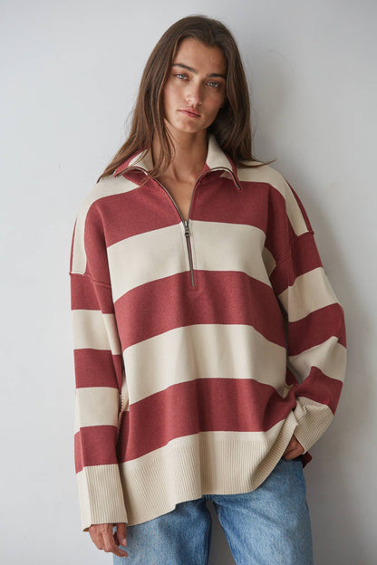 Striped Turtleneck Half Zip