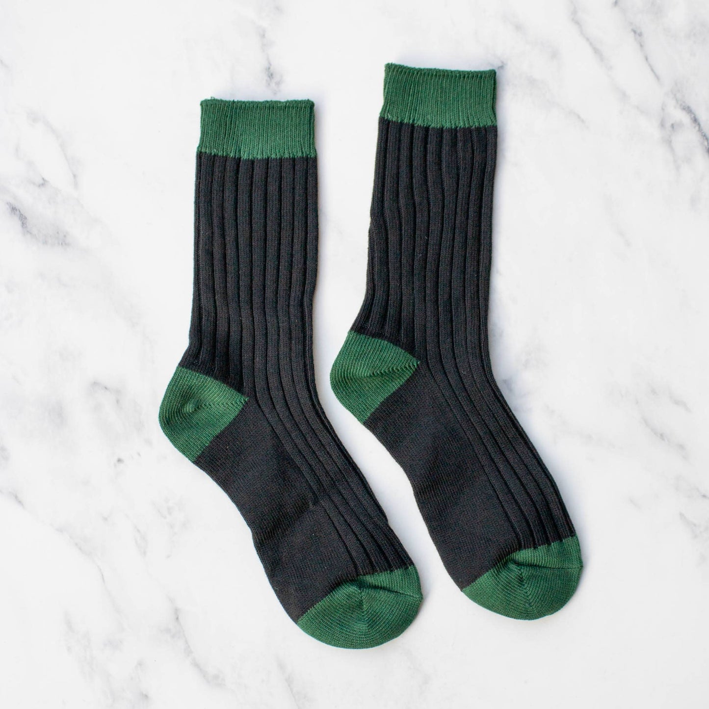 2-Tone Ribbed Crew Socks: Set of Two: Red/Khaki & Black/Dark Green