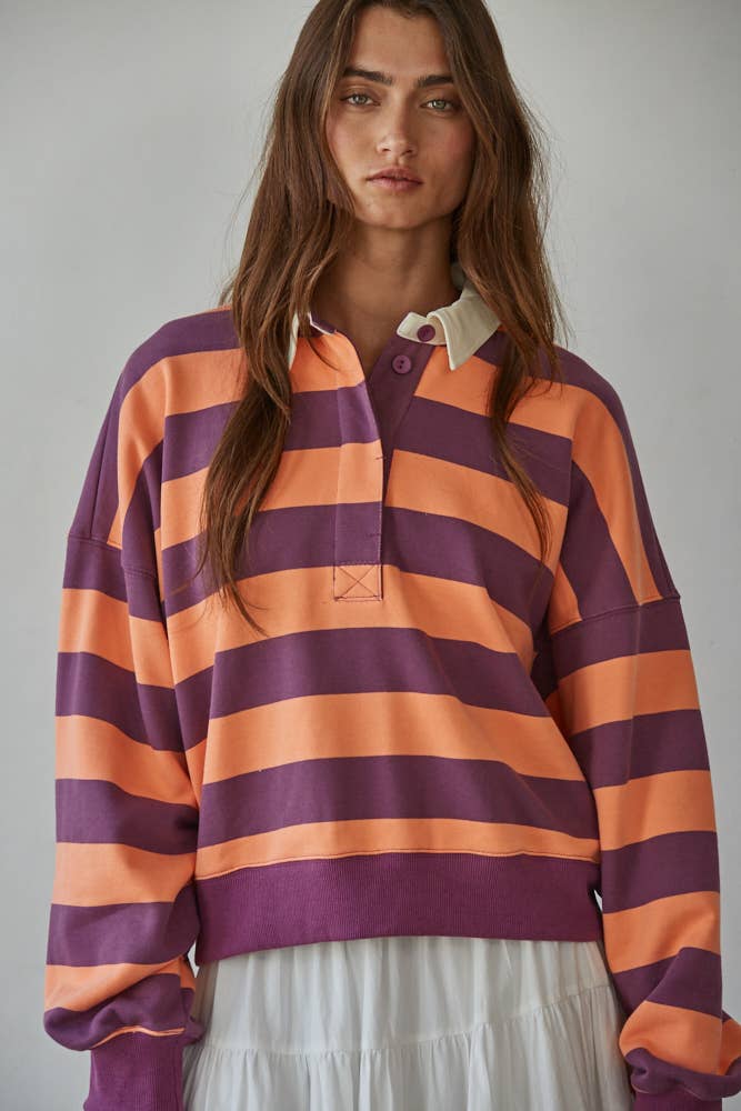 Amie Striped Pullover w/ Collar