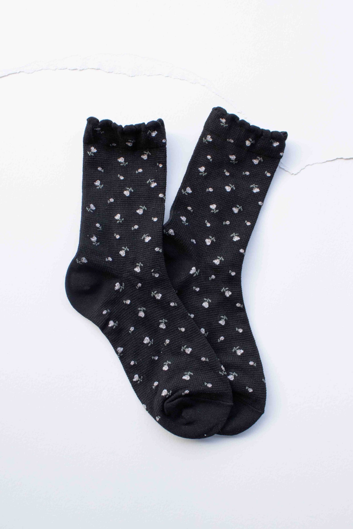 Mini Floral Cotton Crew Socks: Set of Two - Black/White