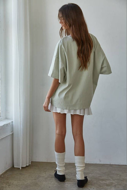 Knit Cotton Contrast Neck T-Shirt