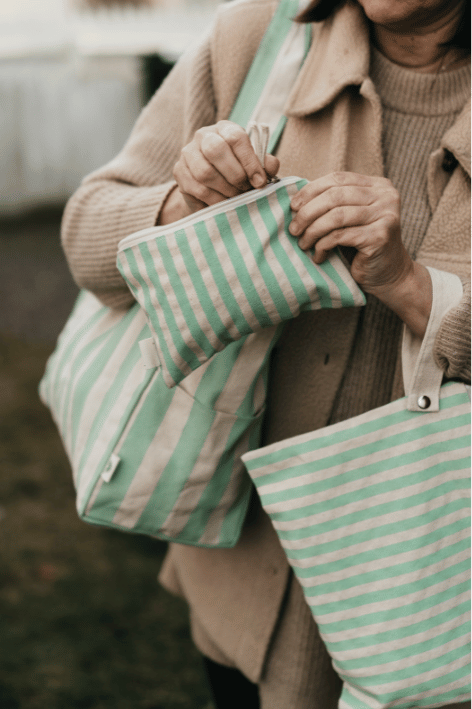 Organic Low Tote Bag - Striped Mint
