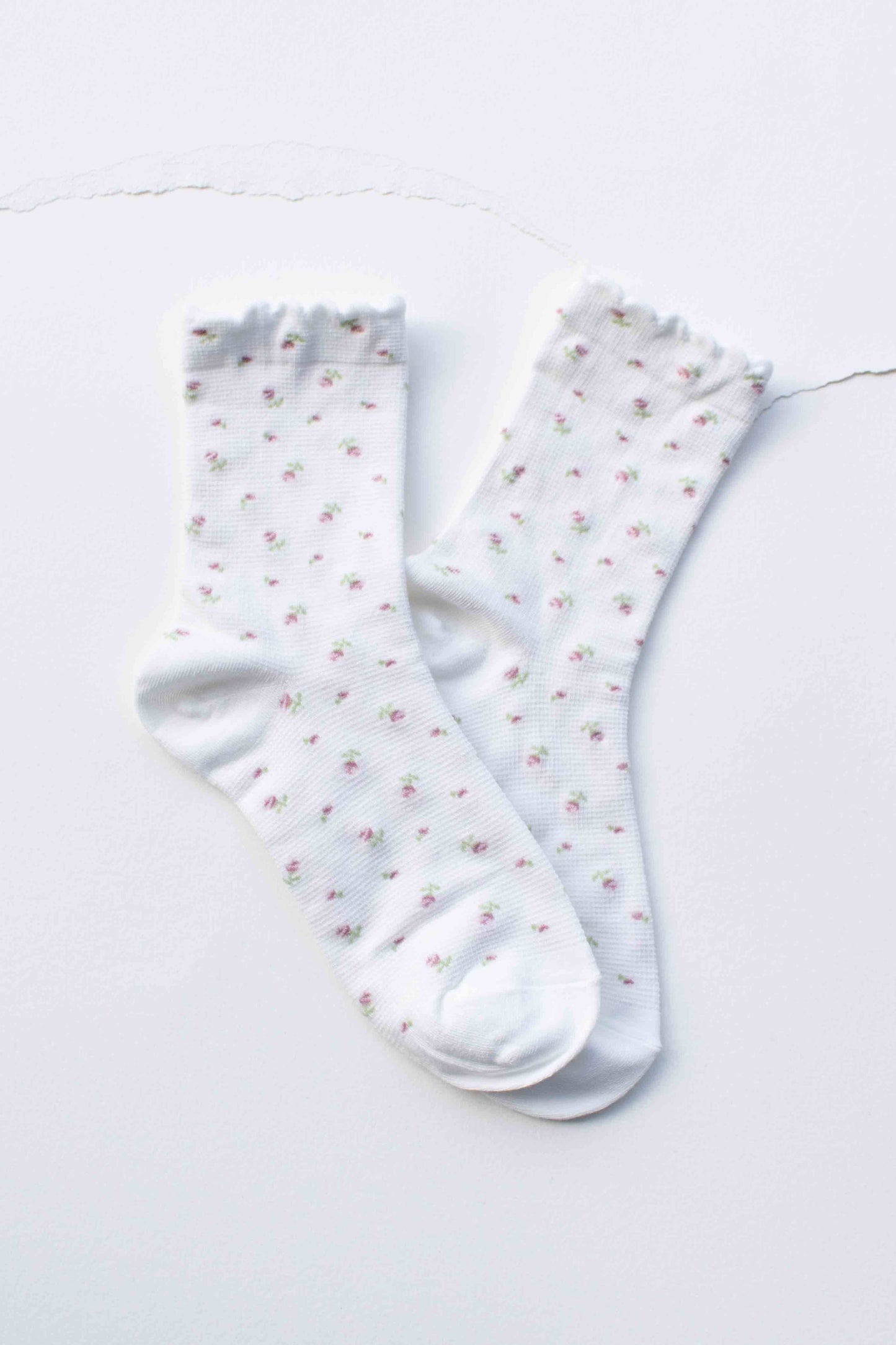 Mini Floral Cotton Crew Socks: Set of Two - Black/White