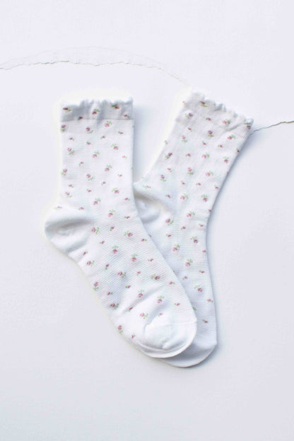 Mini Floral Cotton Crew Socks: Set of Two - Black/White