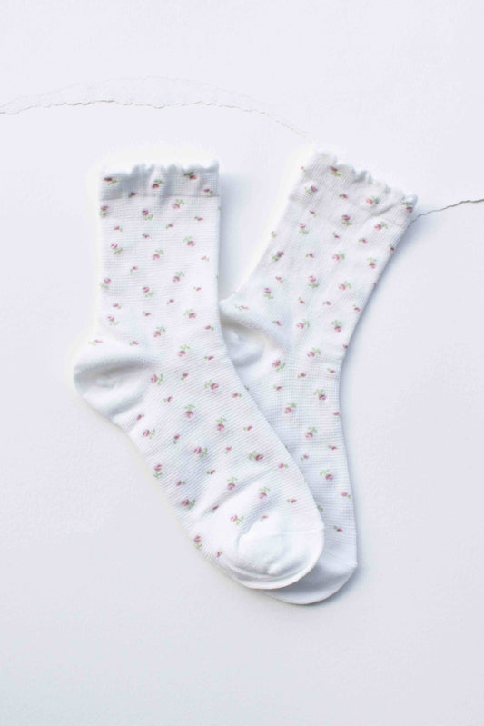 Mini Floral Cotton Crew Socks: Set of Two - Black/White
