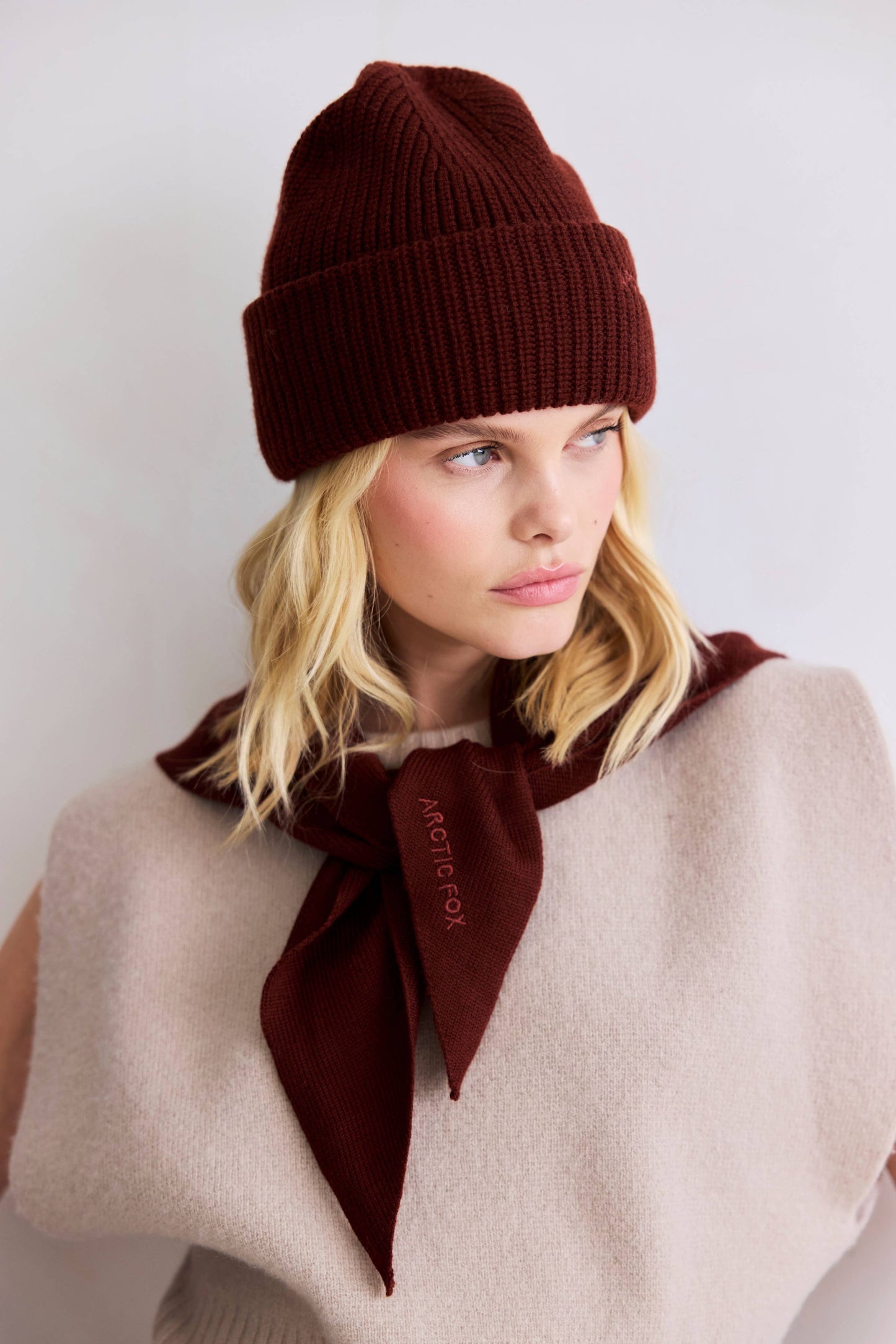 Merino Wool Embroidered Beanie - Dark Walnut Brown