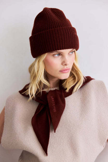 Merino Wool Embroidered Beanie - Dark Walnut Brown