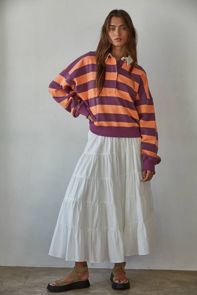 Amie Striped Pullover w/ Collar