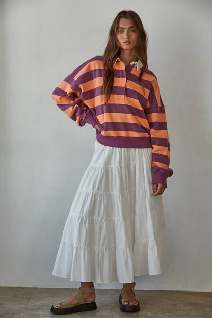 Amie Striped Pullover w/ Collar