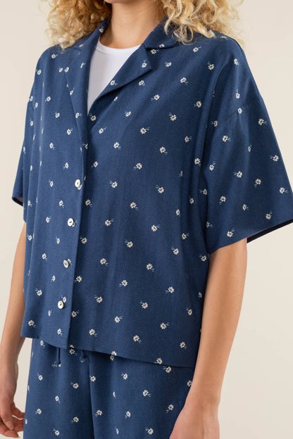 Luna Button Down with Floral Detail