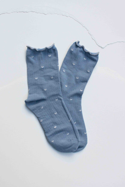 Mini Heart Ruffle Mid Crew Socks: Set of Two: Blue & Wine