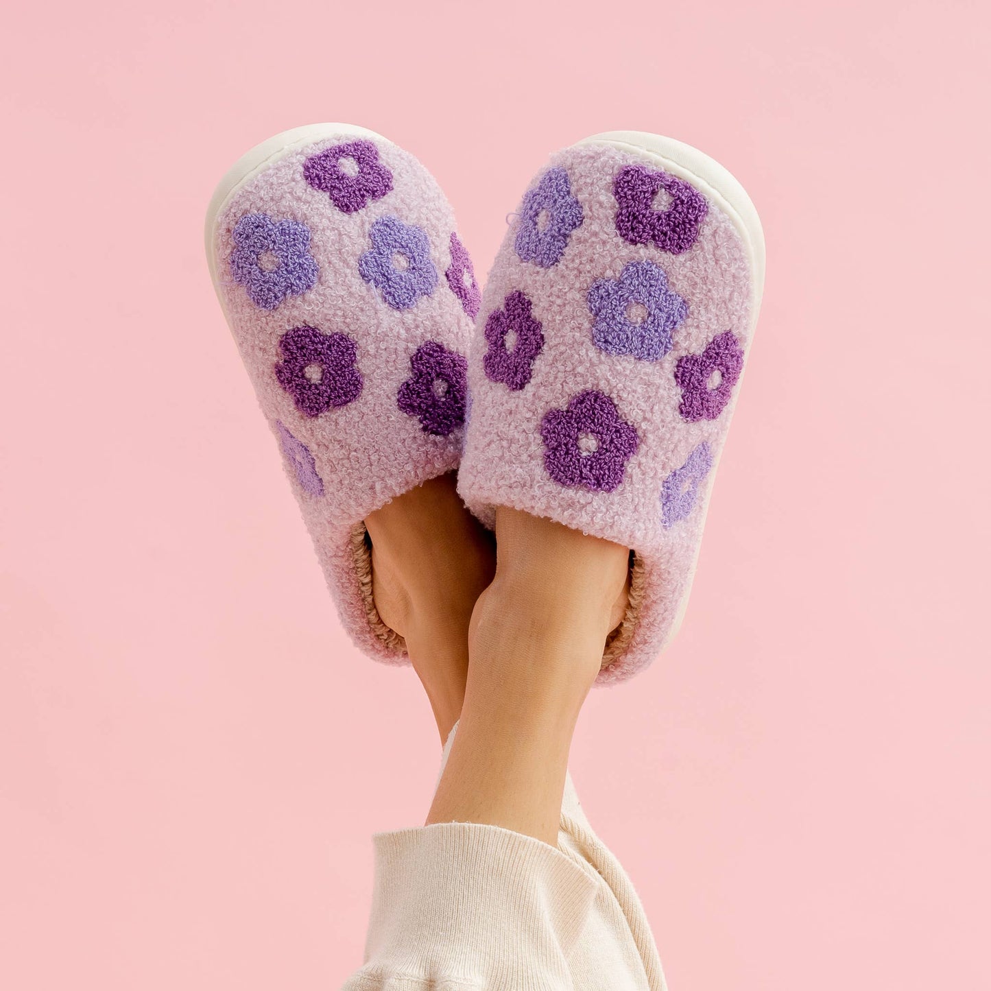 Fuzzy Slippers - Purple Flower