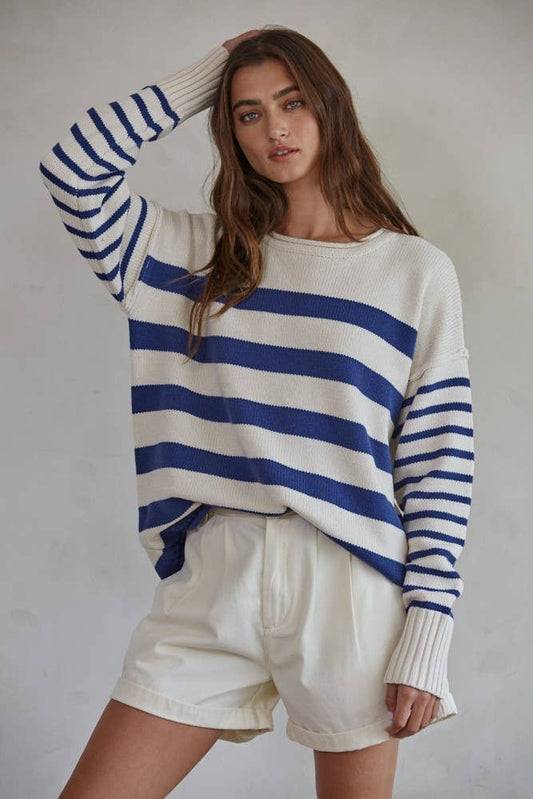 Striped Round Neck Long Sleeve Pullover Sweater Top