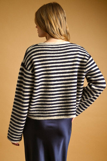 Striped Rolled Hem Cardigan