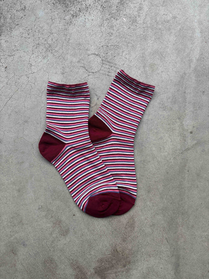 Checkerboard + Micro Stripe Sock Set: Wine + Beige