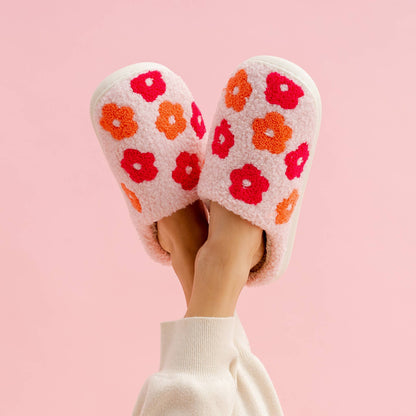 Fuzzy Slippers - Pink Flower