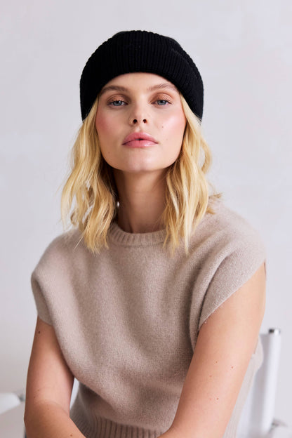 Merino Wool Embroidered Beanie - Arctic Black