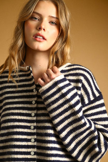 Striped Rolled Hem Cardigan