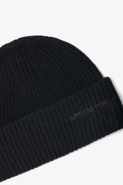 Merino Wool Embroidered Beanie - Arctic Black