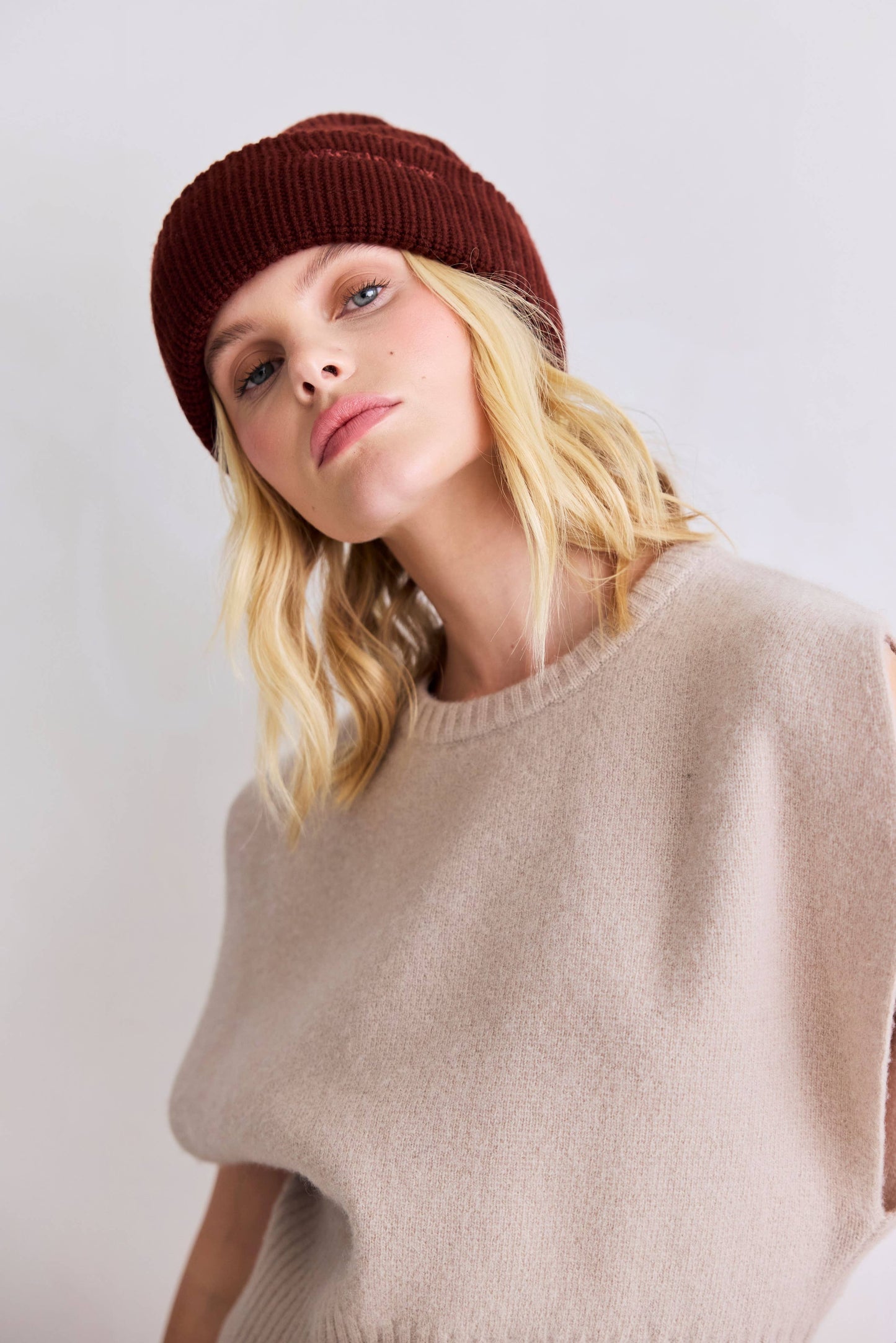 Merino Wool Embroidered Beanie - Dark Walnut Brown