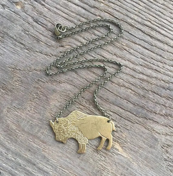 Brass Bison Buffalo Necklace