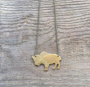 Brass Bison Buffalo Necklace