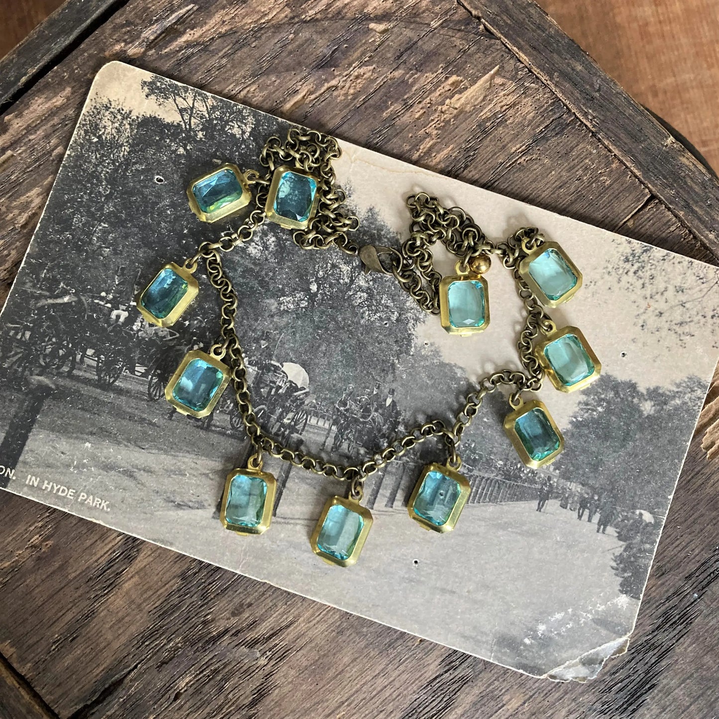 Aqua Jewel Brass Choker Necklace