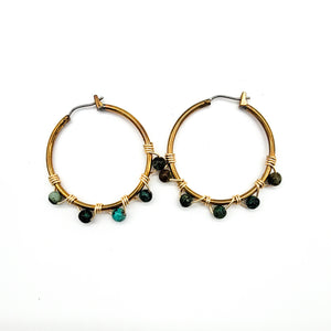 African Turquoise & Brass Hoop Earrings