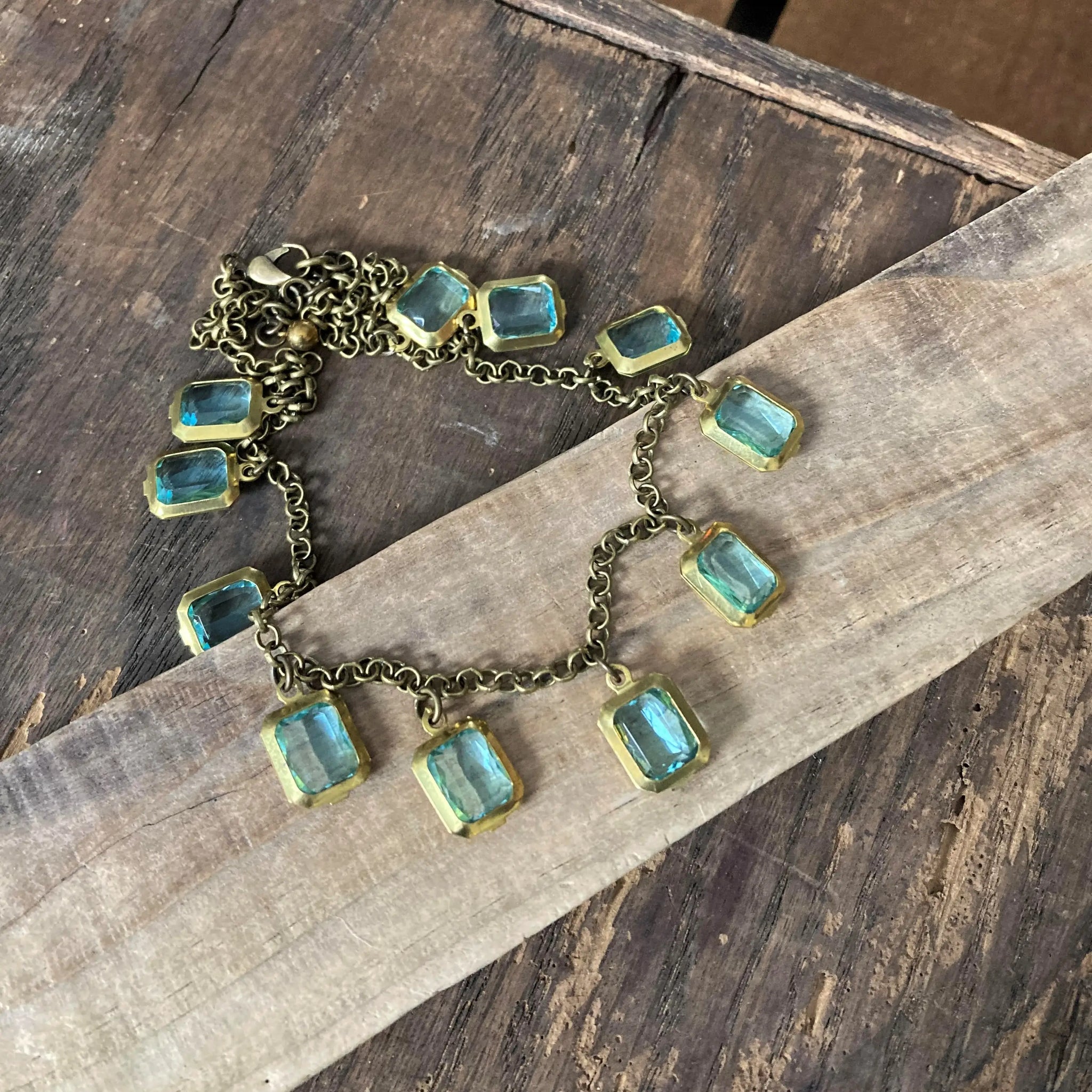 Aqua Jewel Brass Choker Necklace