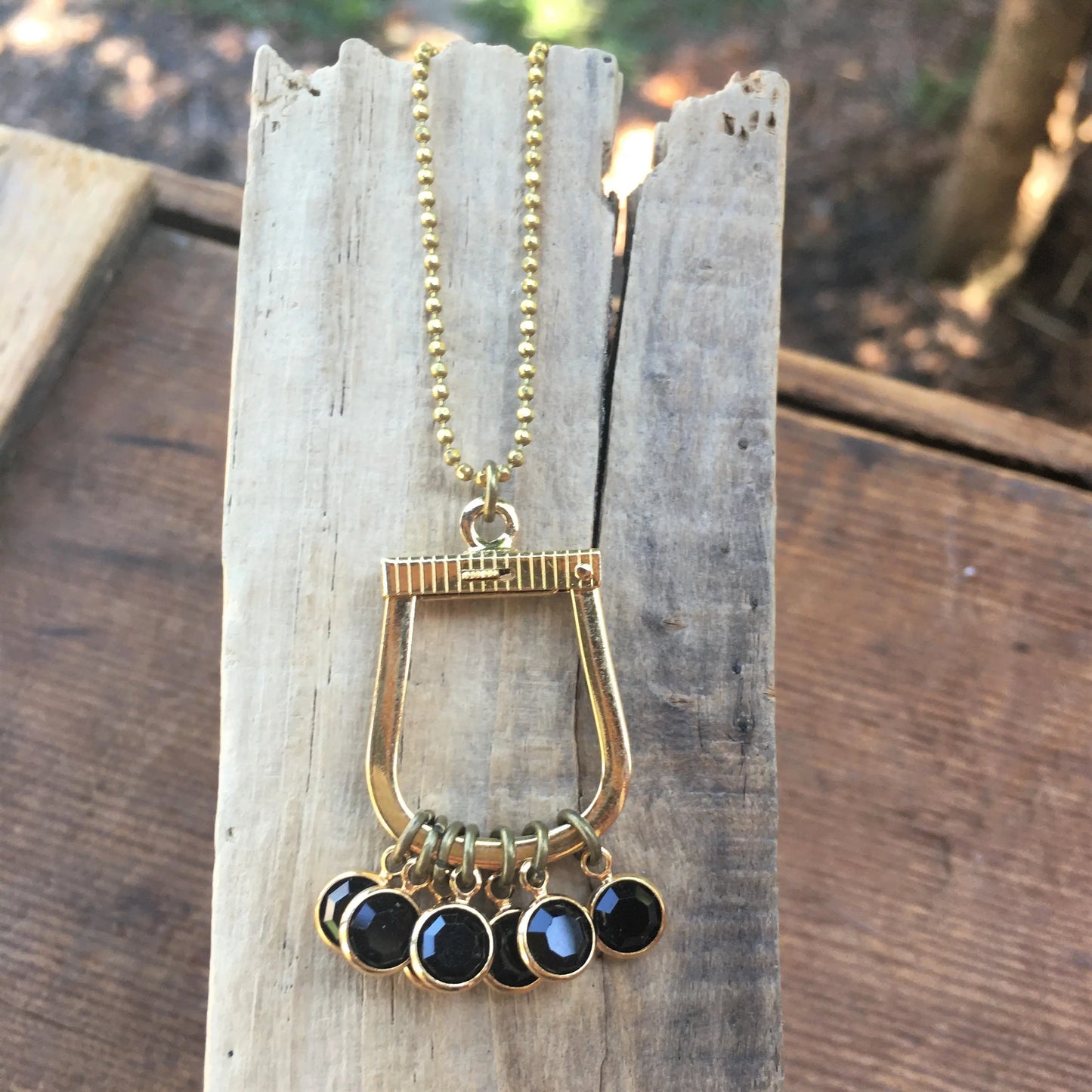 Repurposed Keychain Gold & Black Crystal Necklace