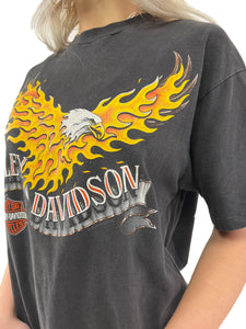 90s Harley Davidson Eagle Flame Tee - Fort Collins Co