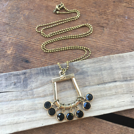 Repurposed Keychain Gold & Black Crystal Necklace