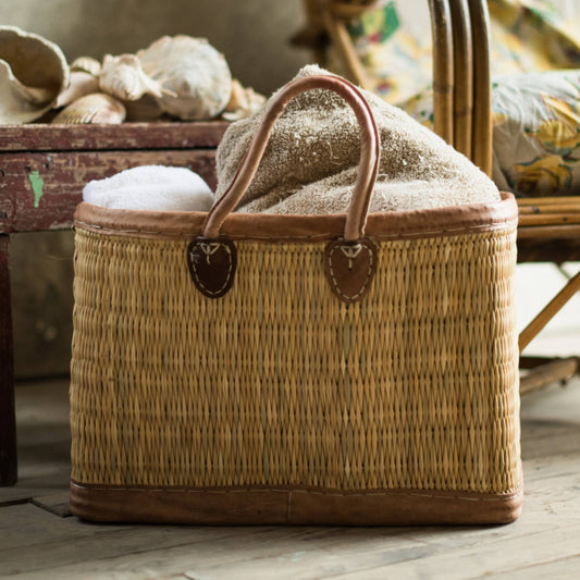 Leather Trimmed Blanket Basket