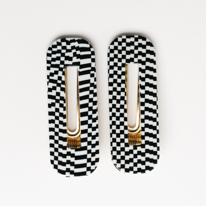 Black + White Checkered Hair Clip Set