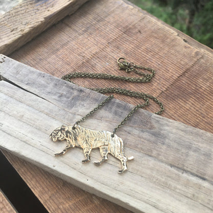 Brass Tiger Cat Necklace