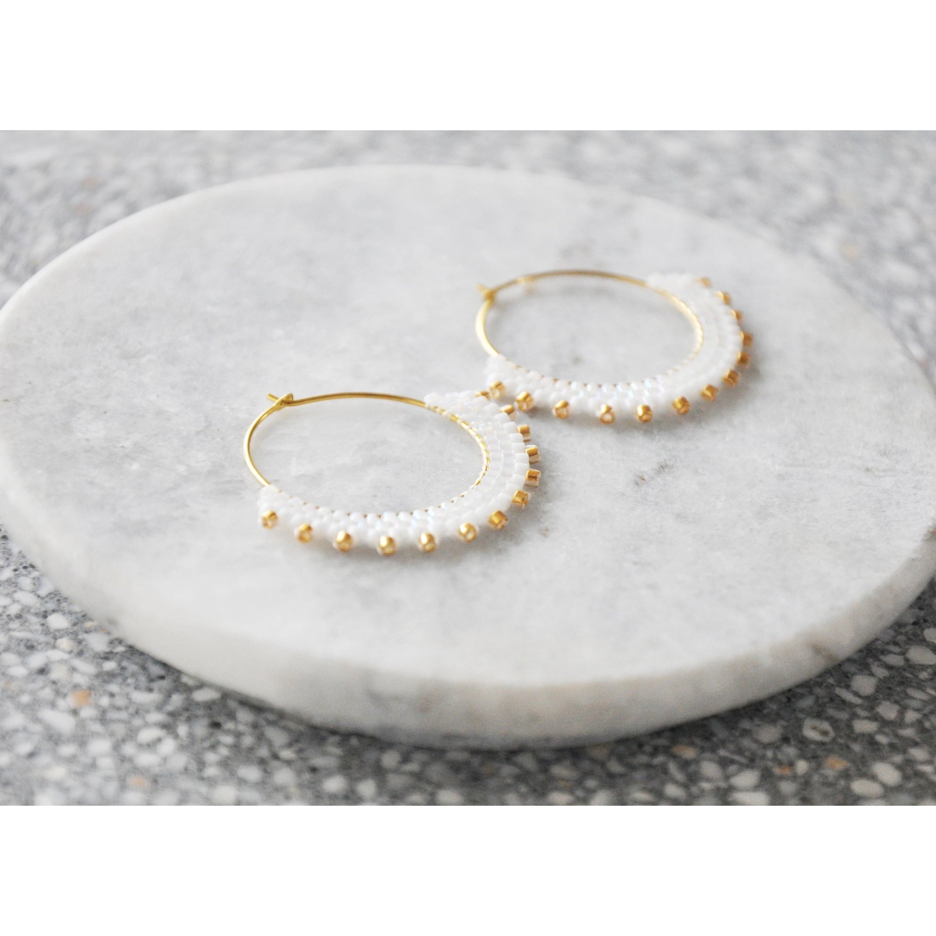 Stardust Creole Gold Plated Earrings - White